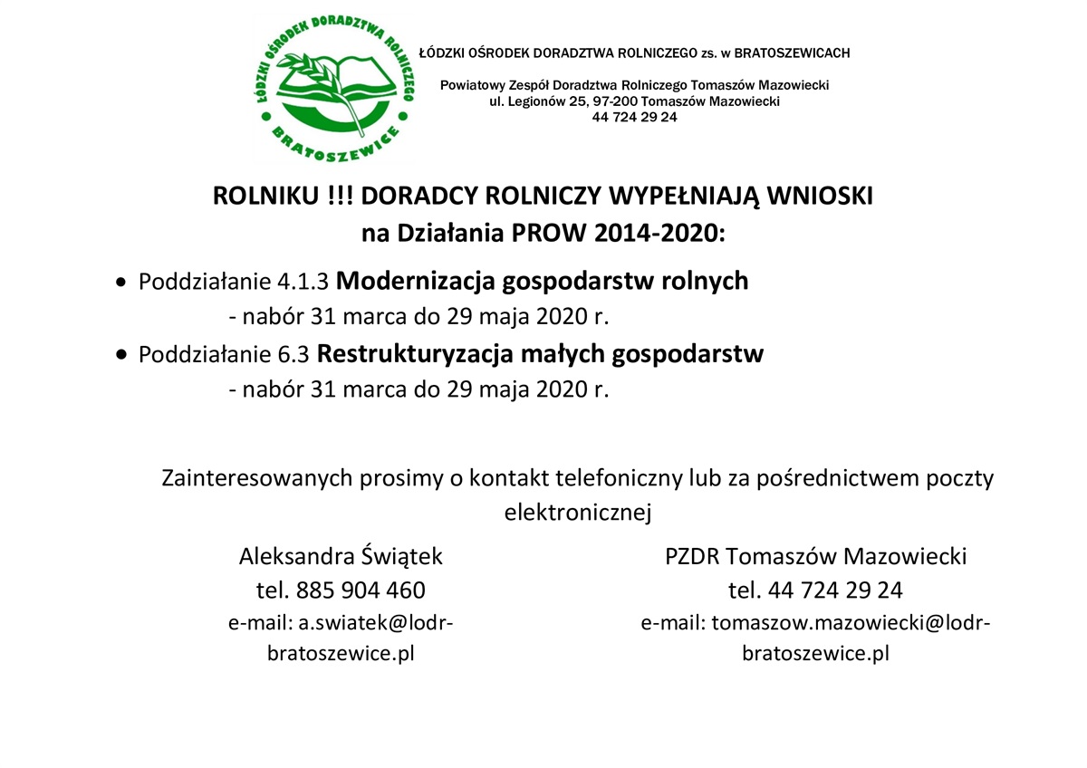 Informacja o wypełnianiu wniosków na Działania PROW 2014 - 2020