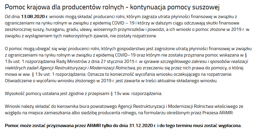 Pomoc krajowa dla producentów rolnych 