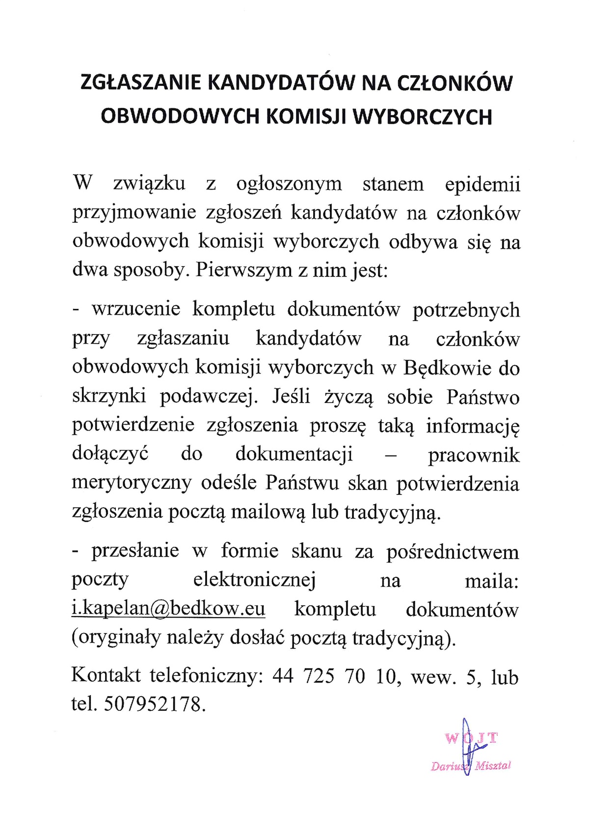 zgłaszanie kandydatów na członków obwodowych komisji wyborczych