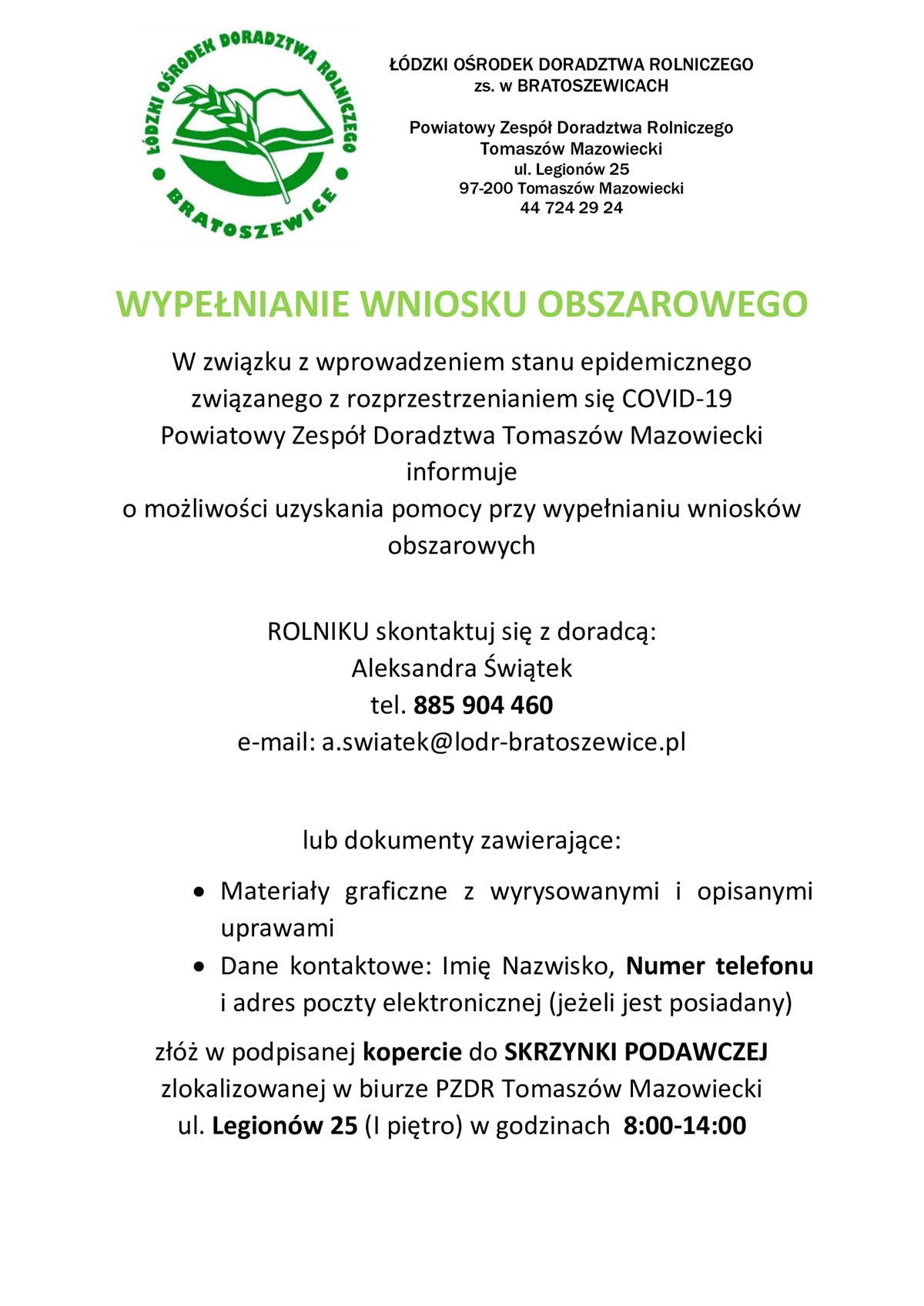 Informacja o wypełnianiu wniosku obszarowego 